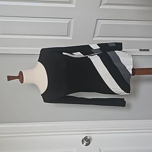 Venus Long Sleeve Fitted Black White Grey Stripe Casual Work Office Size S